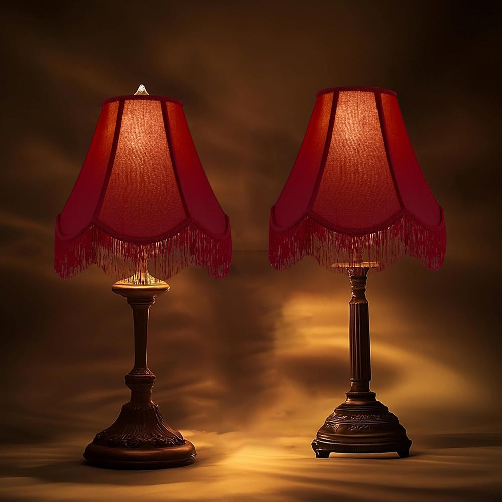 GO&SO Lamp Shades 1PC,6" x 13" x 10.6",Red Fringe Scallope...