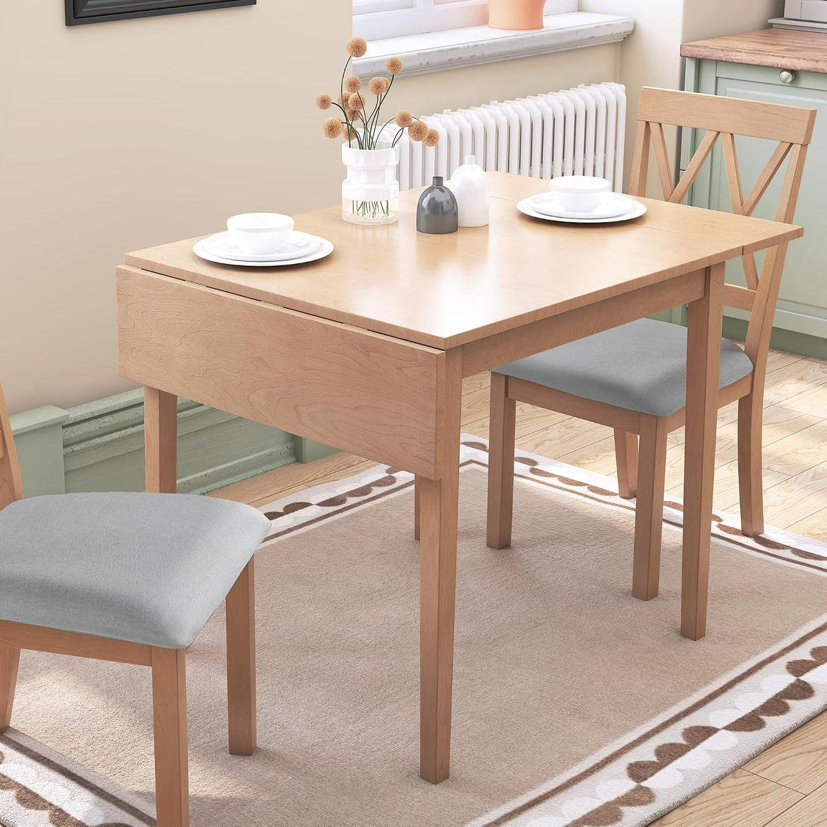 Merax Wooden 29"- 45" Folding Kitchen Table with Drop Leaf for Living Room, Kitchen, Dining Room, Small Space, Natural