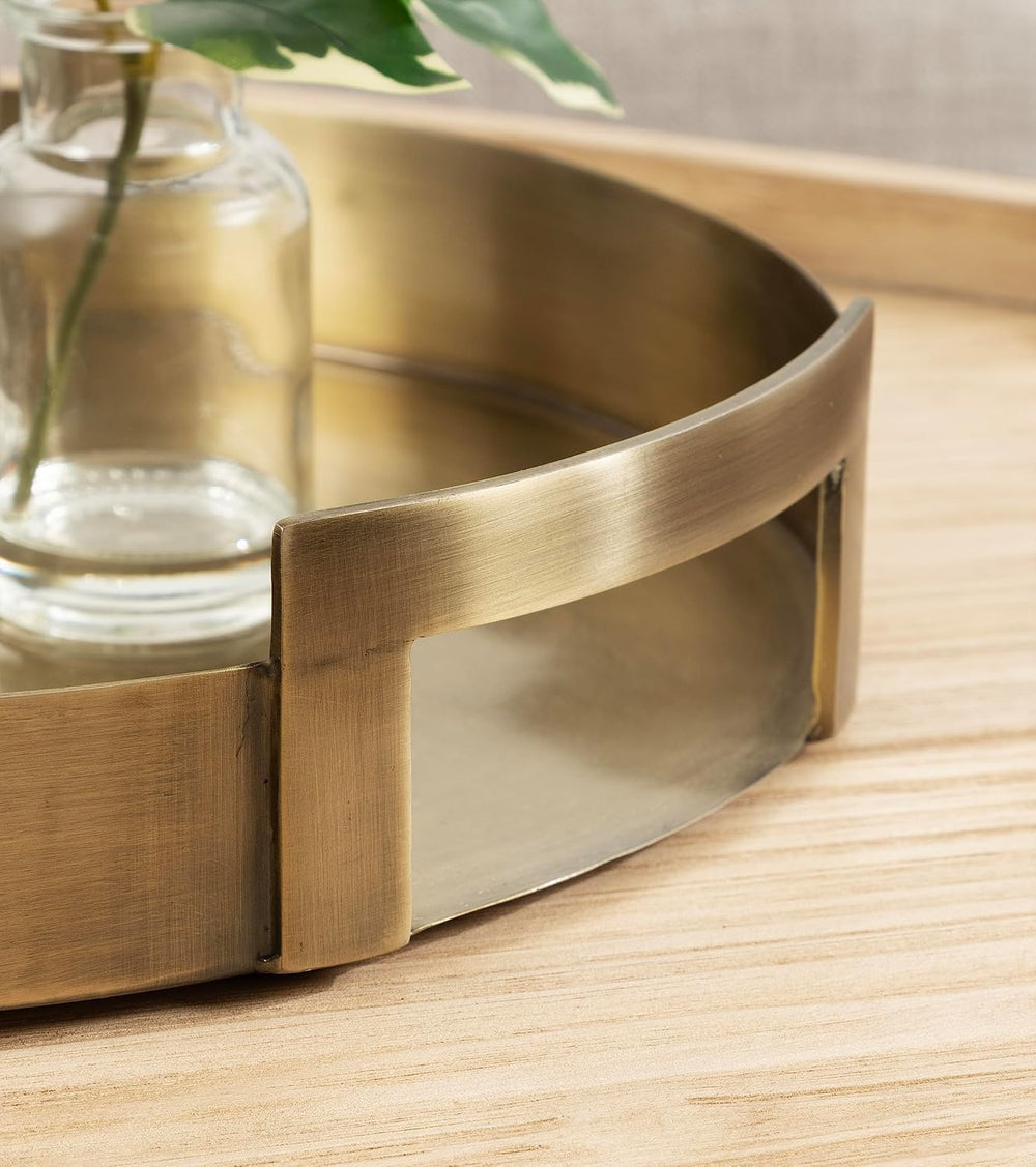 Kate and Laurel Myo Transitional Metal Round Tray; 15 x 15; Brass; Modern Gla...