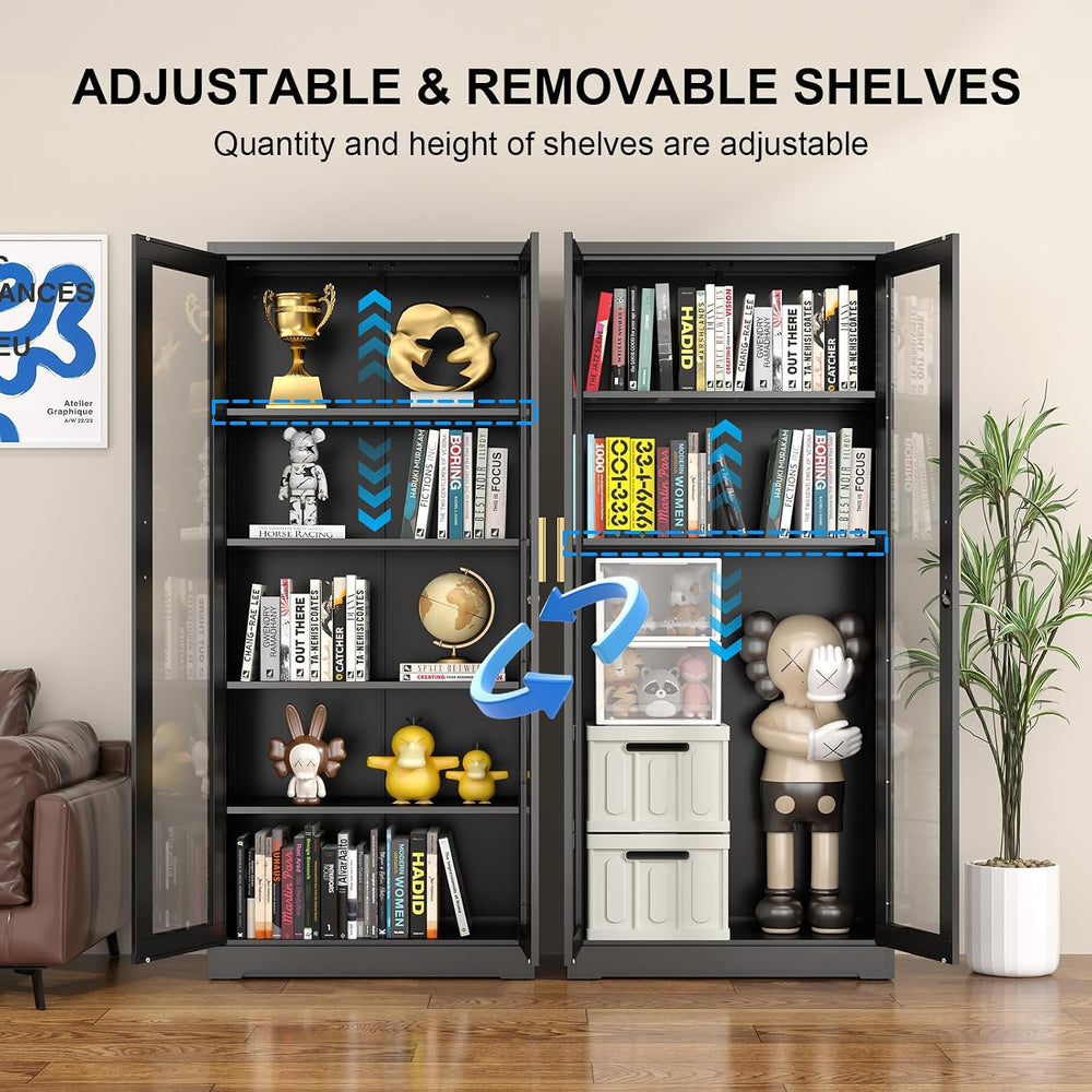 Polup 71" Black Metal Glass Display Cabinet with Security Lock