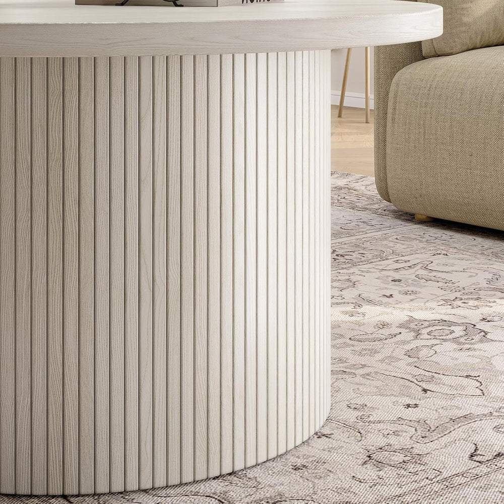 ONBRILL 31.5" Round Coffee Table, Tambour Design, White