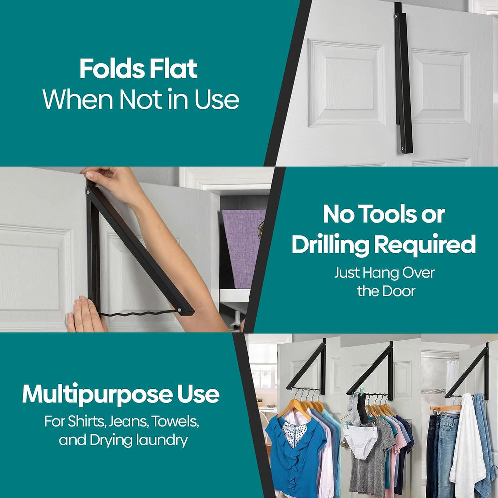 HOLDN’ STORAGE Over The Door Hanger, Single Foldable Rack Organizer, 2 Pack