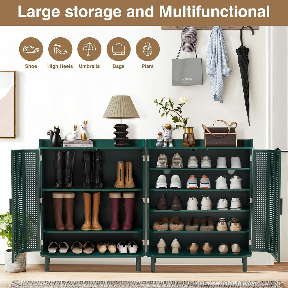 ORRD Shoe Cabinet, 5 Tier Boho Wooden Shoe Storage Organizer Cabinet with Adj...
