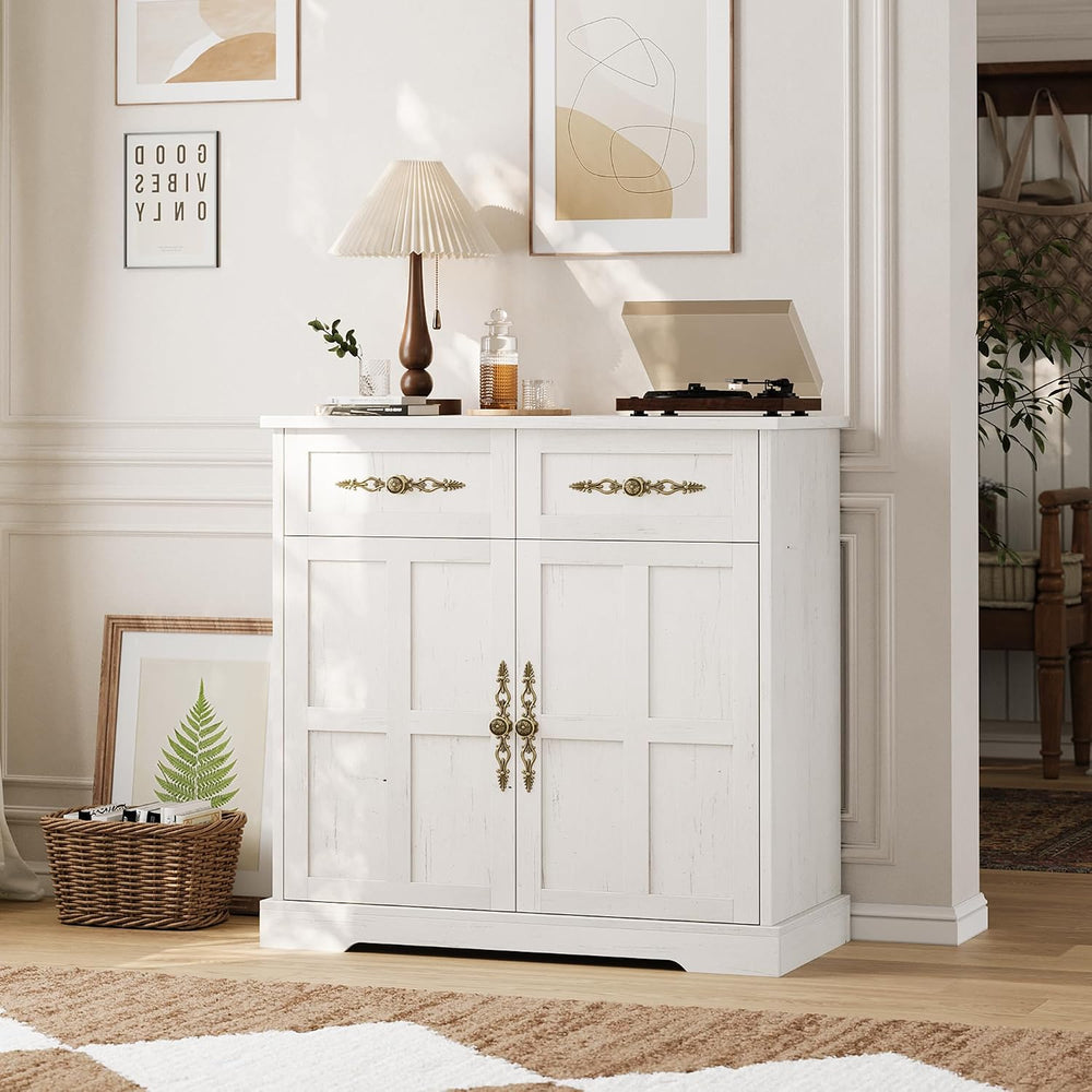 Garvee 33.5" W Farmhouse Buffet Cabinet with Storage, Kitchen Cabinet,White
