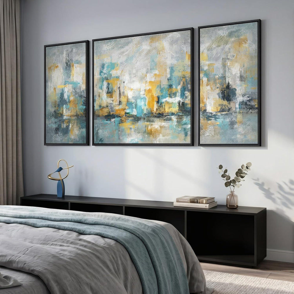 Extra Large Framed Modern Abstract Wall Art for Living Room, 3 Piece Set
