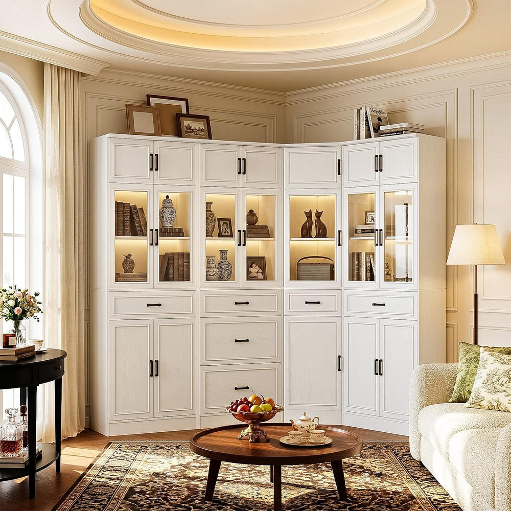 Unikito 80" Tall Corner Cabinet with Glass Doors and Adjustable Shelves