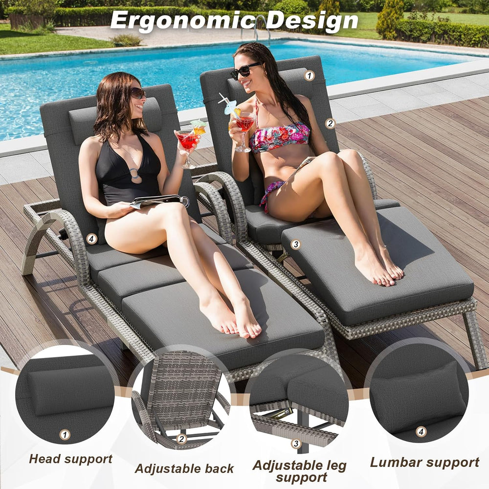 MEISSALIVVE Outdoor Lounge Chairs Set of 2, Patio Chaise Loungers with Adjust...