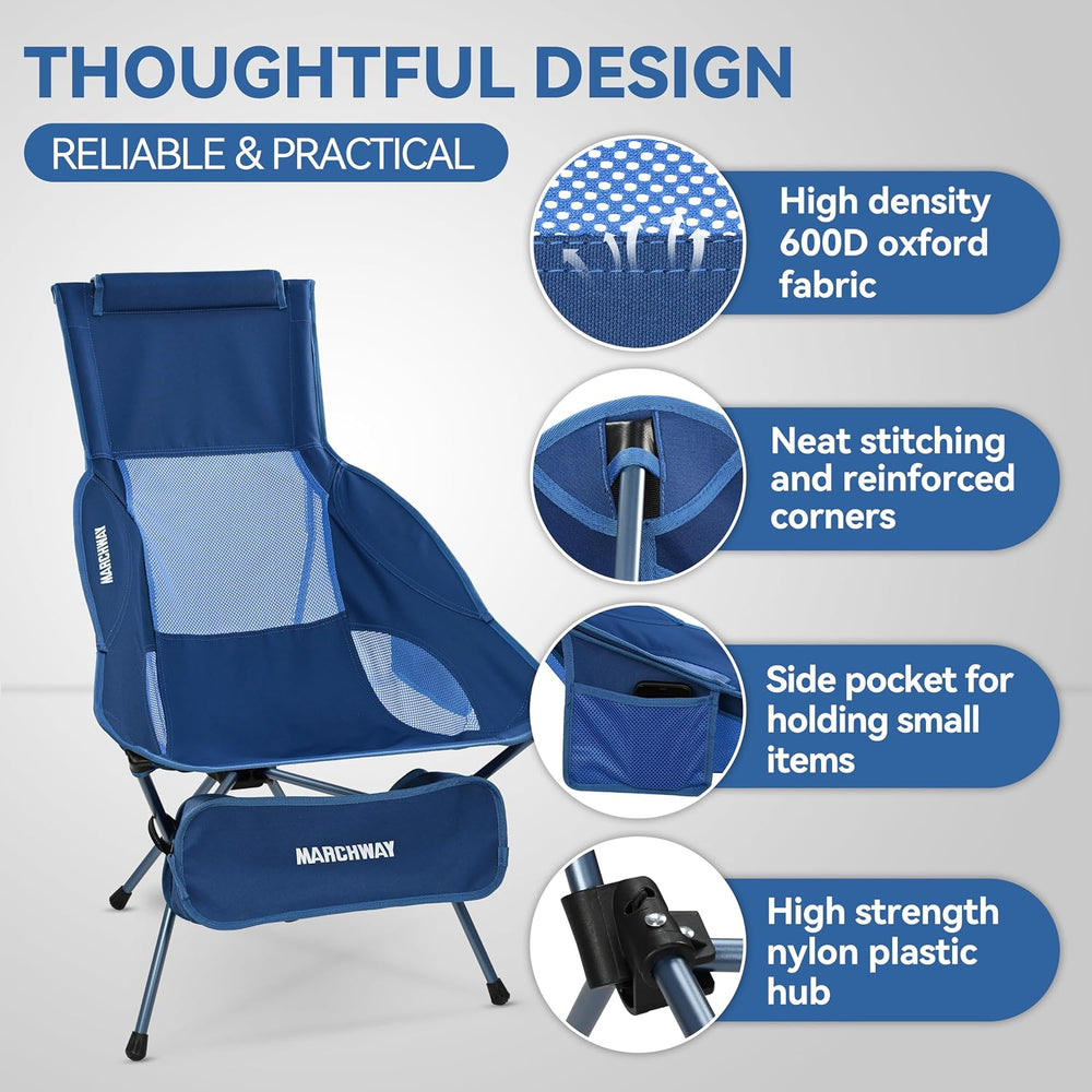 MARCHWAY Lightweight High Back Folding Camping Chair with Head Support