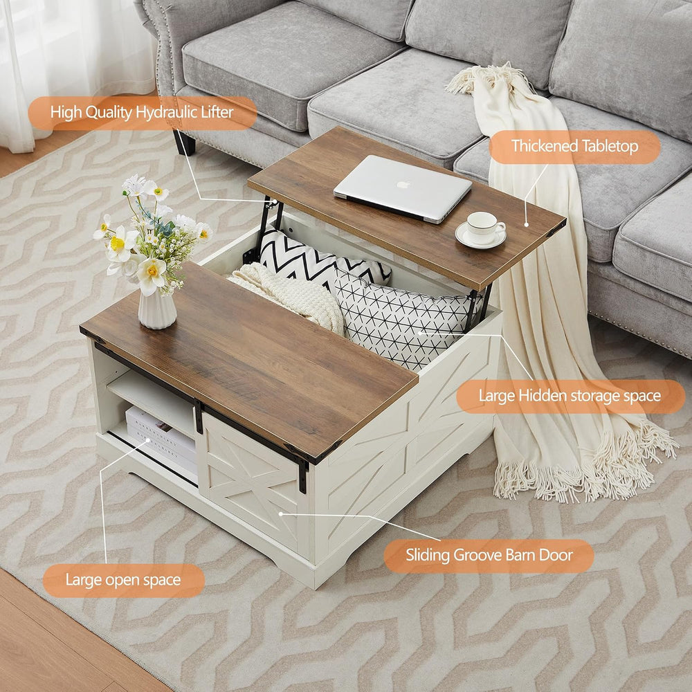 Farmhouse Lift Top Coffee Table, Wood Square Coffee Table