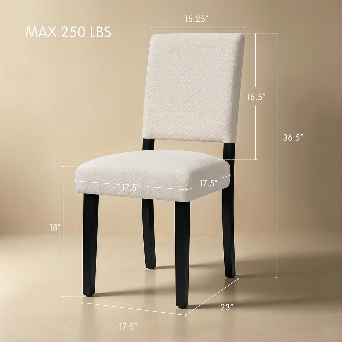 CHUN YI Dining Chairs Set of 2, Upholstered Dining Room Chairs, Modern Farmhouse Parsons Chairs with Solid Wood Legs & Fabric Padded Seat for Kitchen/Living Room/Restaurant, Beige