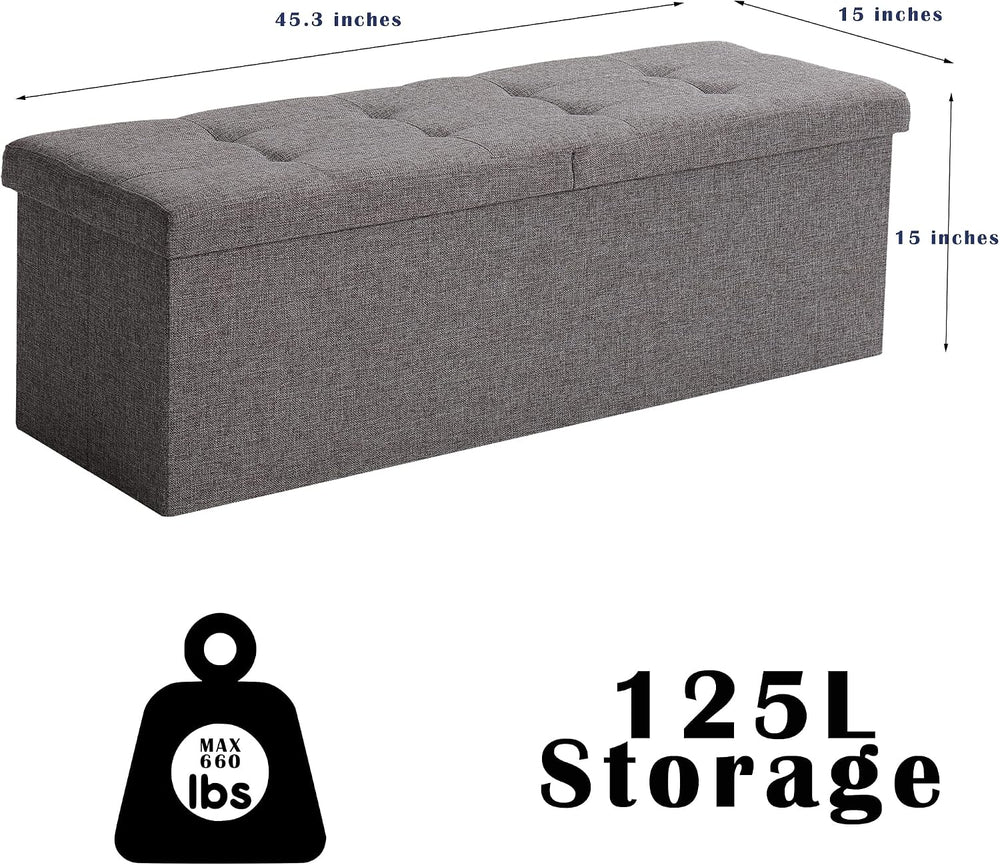 Storage Ottoman Bench Foldable Footrest Foot Stool, 45" Fabric Green