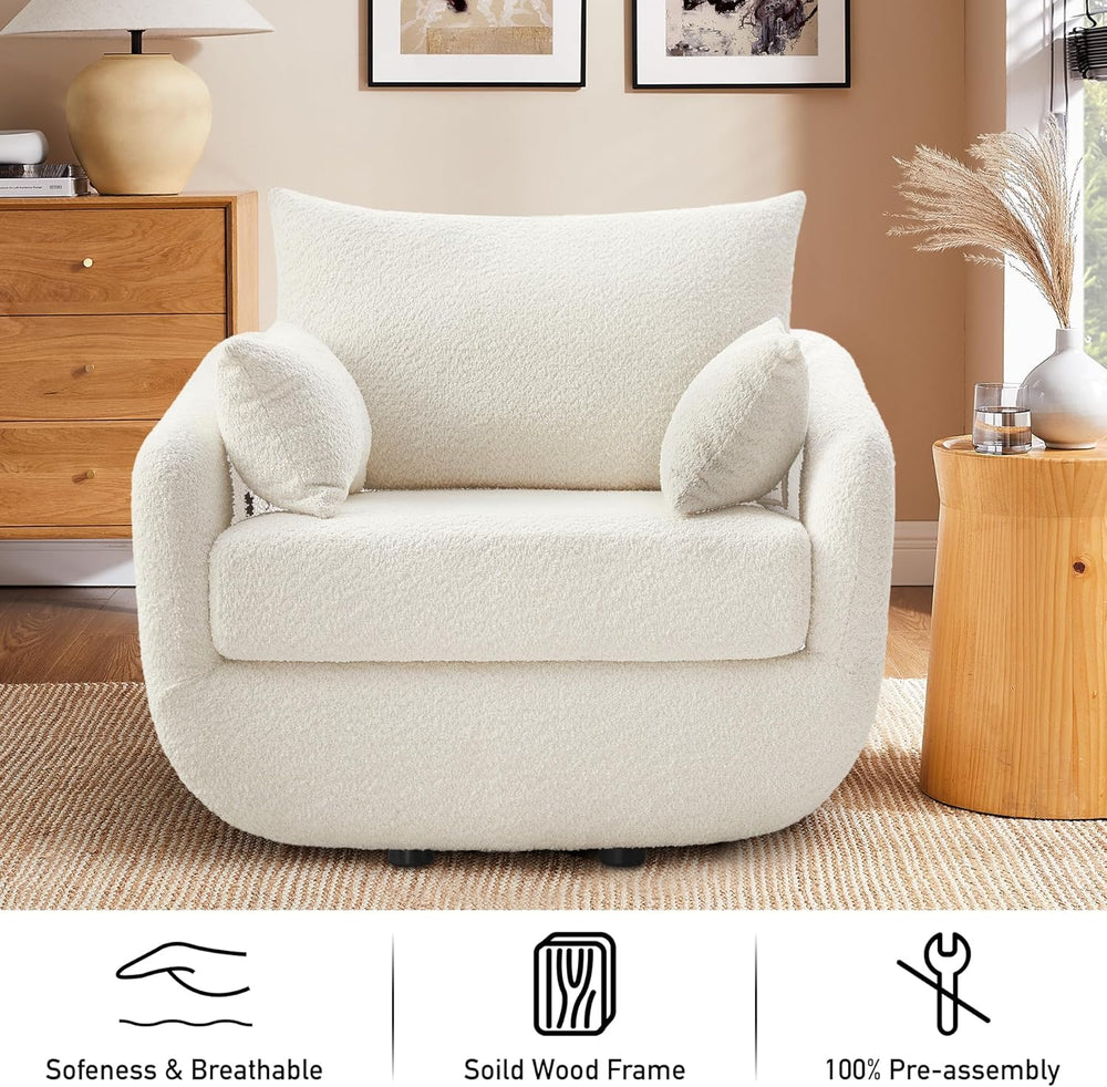 360° Swivel Accent Armchair, 39.3" Oversized,Cream White