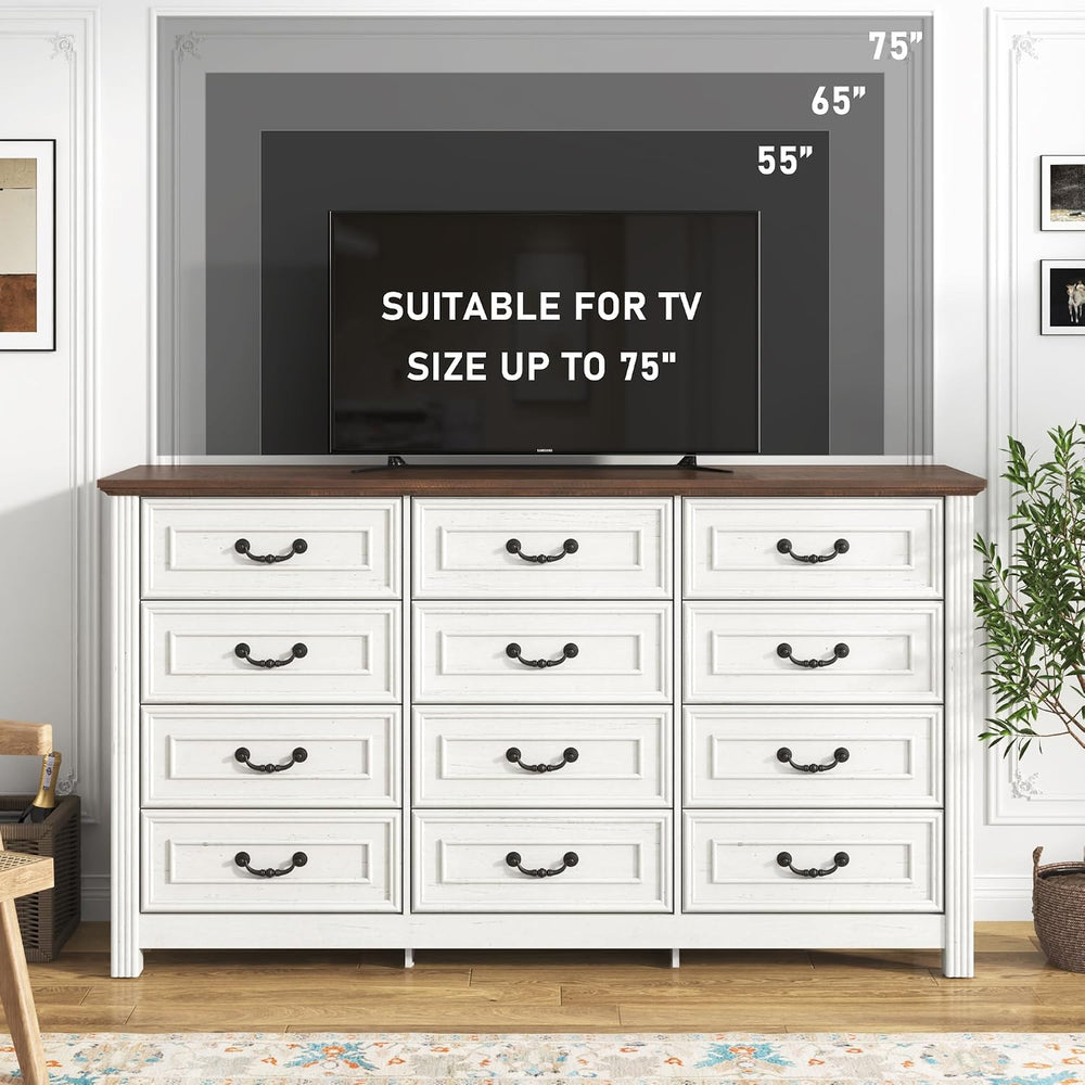 chartustriable Farmhouse 12 Drawer Dresser for Bedroom, 63” Wood Chest of Dra...
