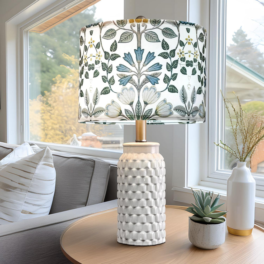Lamp Shades Set of 2, Blue Floral Drum Shades, 13 x 13 x 10 Inch