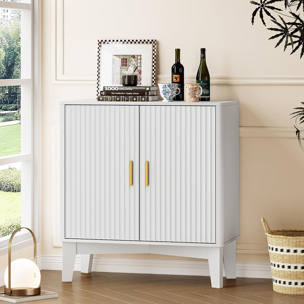 BORNOON Fluted Storage Cabinet with Doors and Adjustable Shelf Sideboard