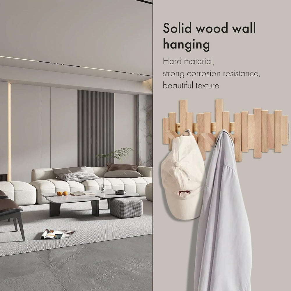 Natural Wood Wall Mounted Piano Coat Rack | Mounted Coat | Flip Up Wall Hook ...