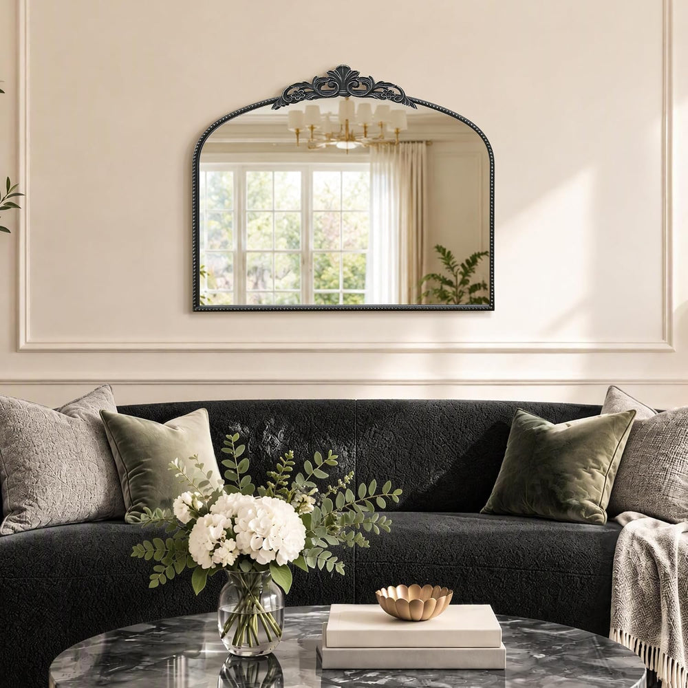 Micasso Vintage Black Arched Mirror: 36"x29" Baroque Antique Wall M...