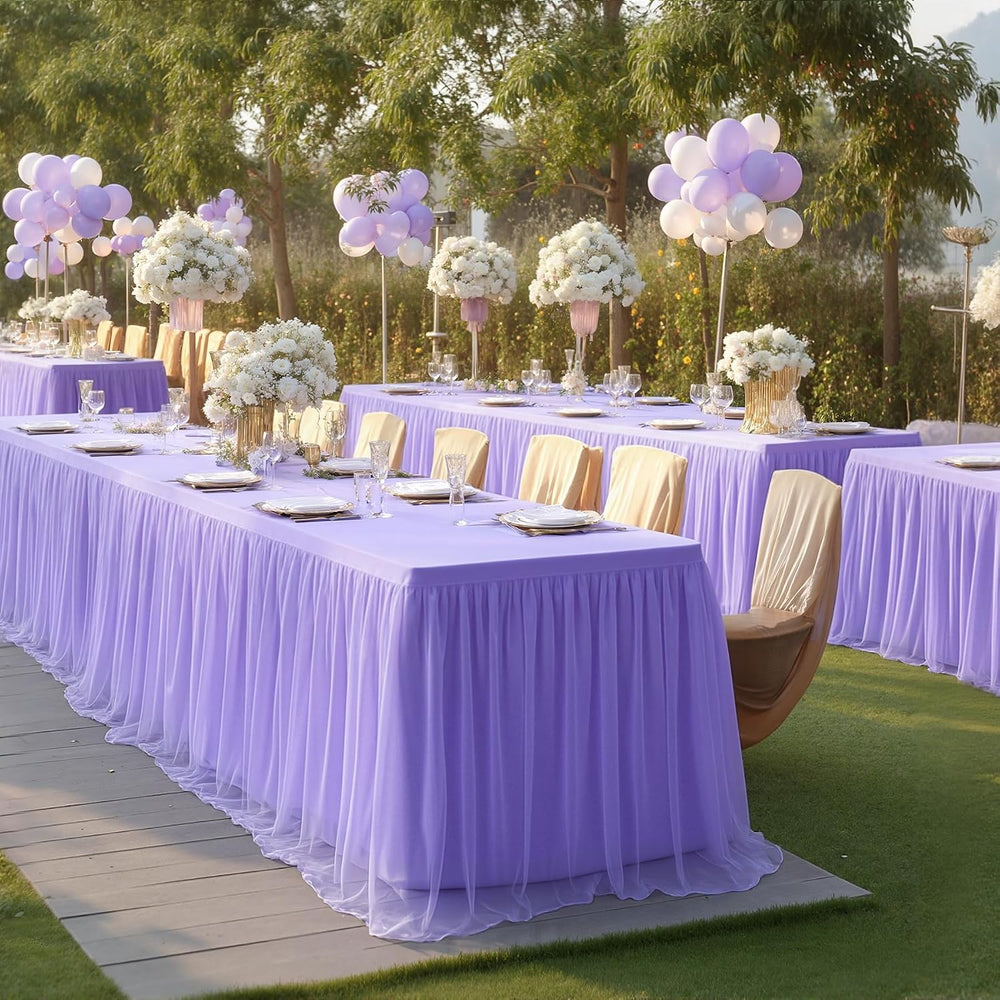 2 Pack Lavender Tablecloth for 6 Foot Rectangle Tables Tulle Table Skirt