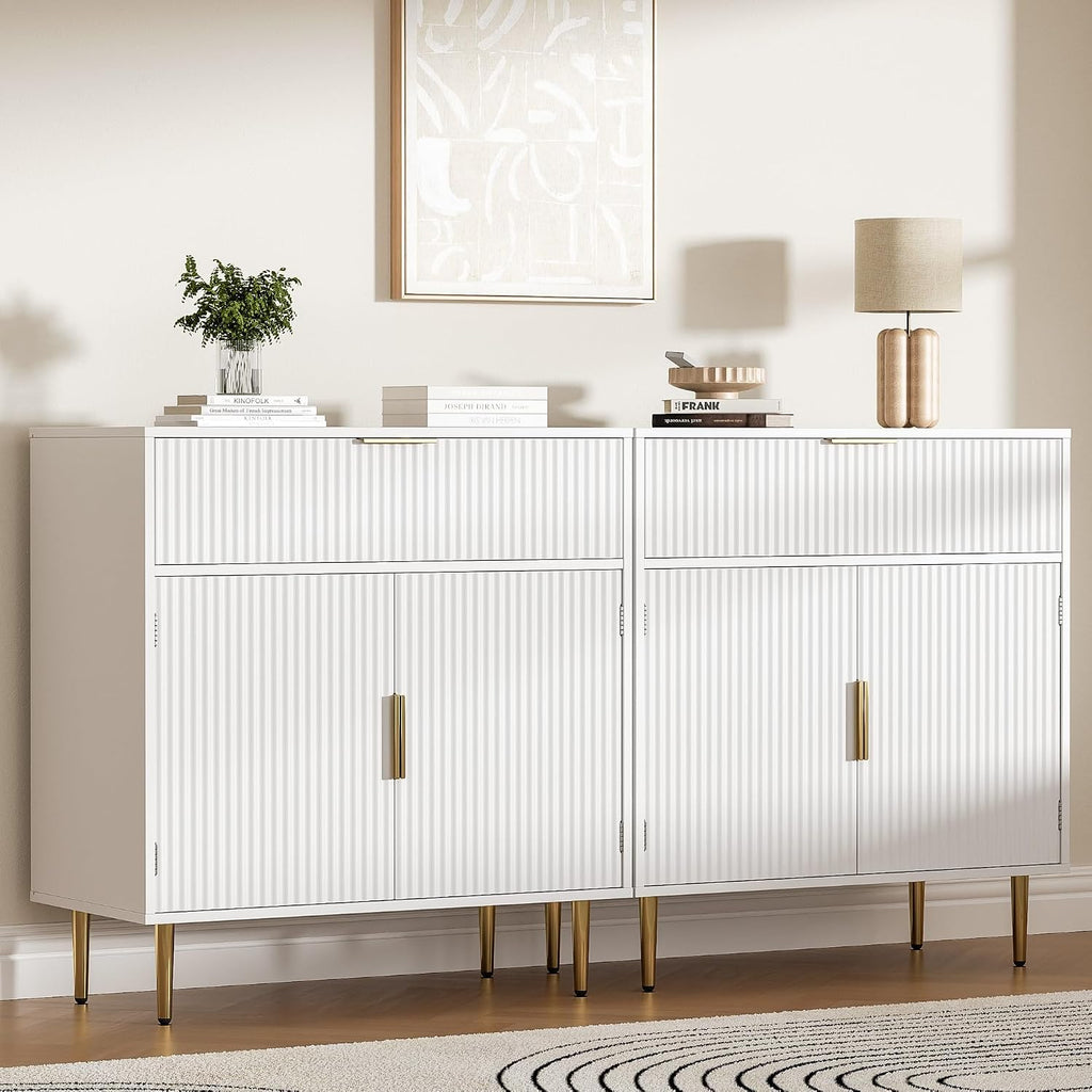 Housoul Sideboard Buffet Cabinet with 2 Doors and Large Drawer, White