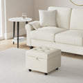 H&B Luxuries Tufted Leather Square Flip Top Storage Ottoman Cube Foot Rest (Cream with Storage)