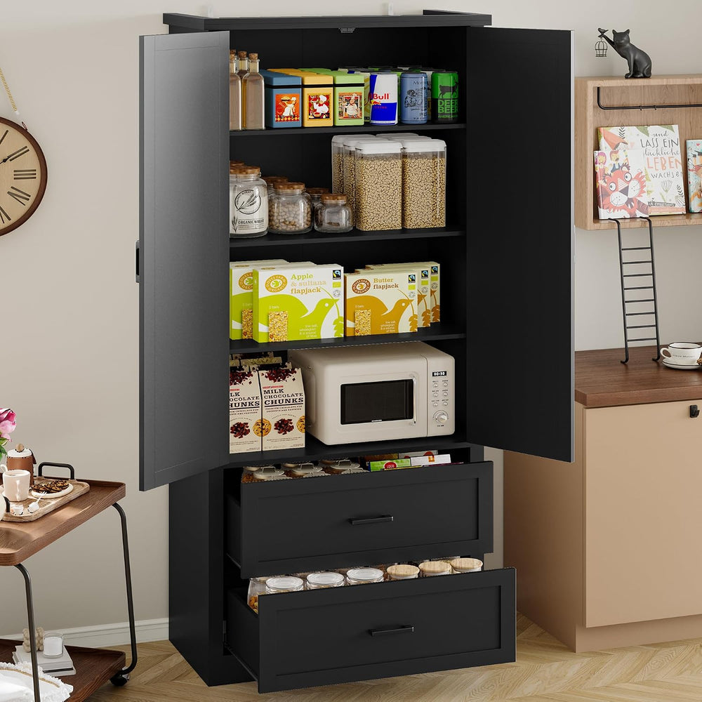 BORNOON Pantry Organizers and Storage Cabinet, 71” Barn Door Black Kitchen Ca...