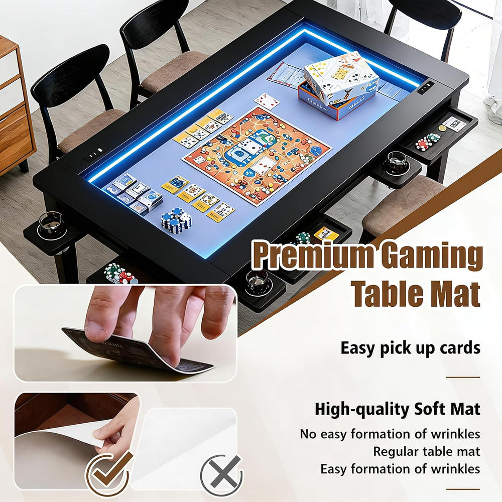 Solid Wood Board Game Table with Colorful Led Lights, Dining/Gaming Table