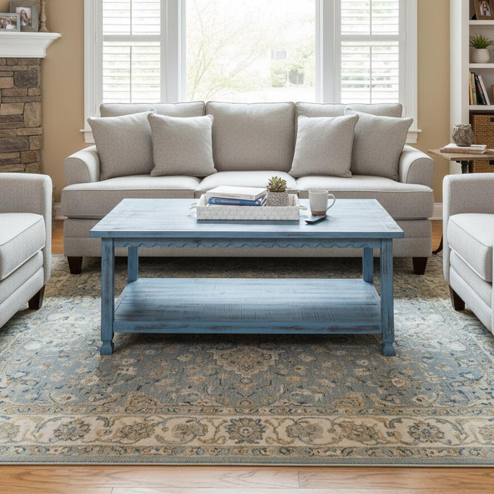Alaterre Country Cottage Solid Wood Coffee Table, Blue Antique, 42 Inch