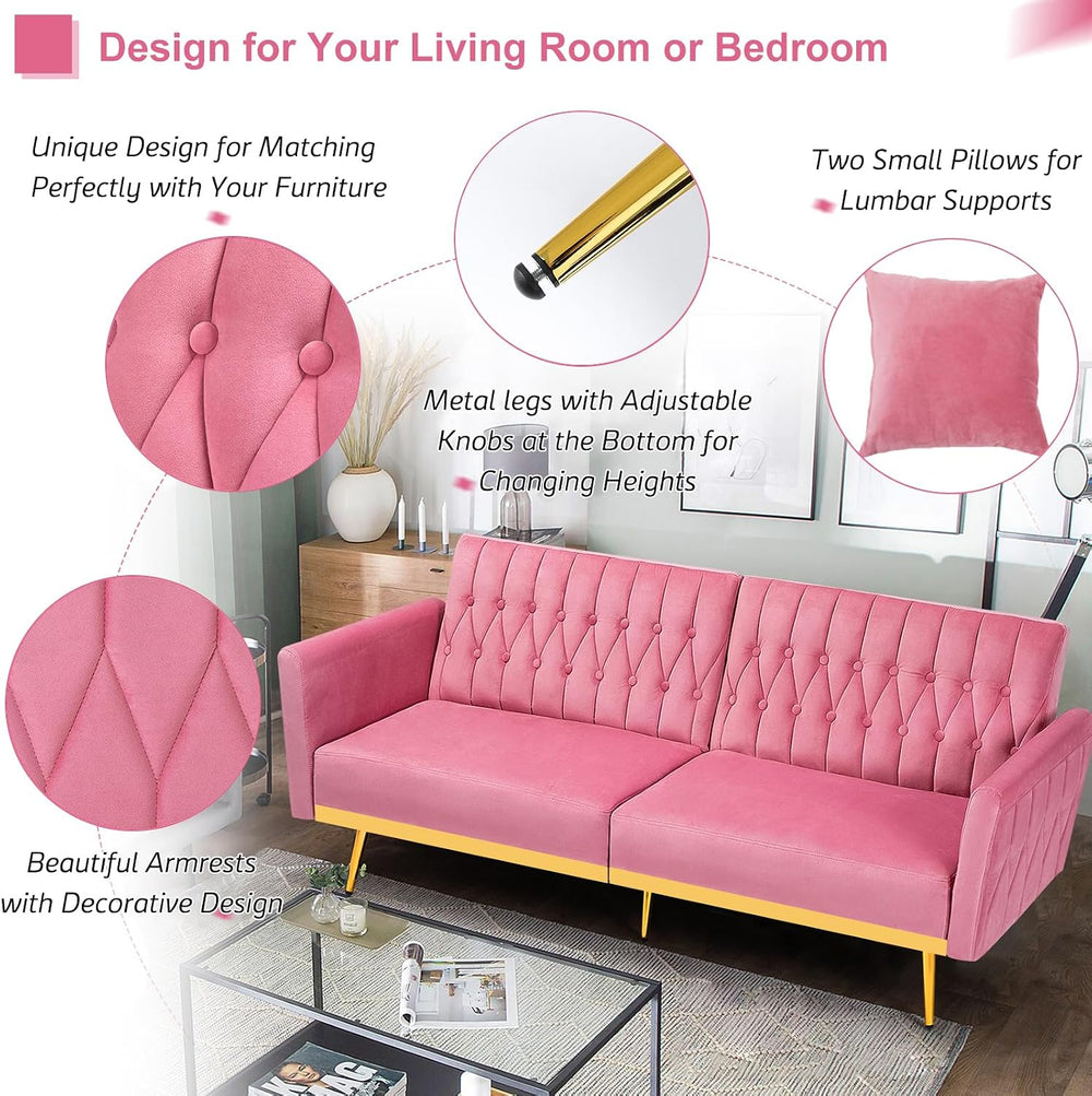 3 Pieces Velvet Sofa Set w/Adjustable Armrest &Backrest,Pink