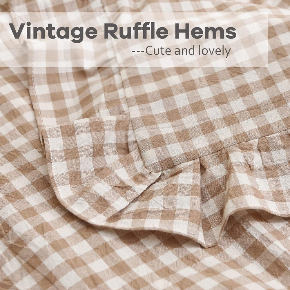 2 Pack Taupe White Gingham Ruffle Euro Pillow Shams 26''x26''