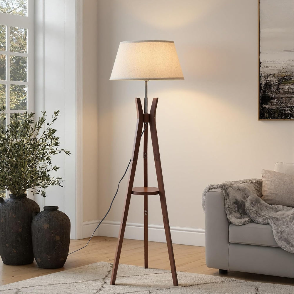 Tripod Floor Lamp with Shelves, 59'' Standing Lamp for Bedroom