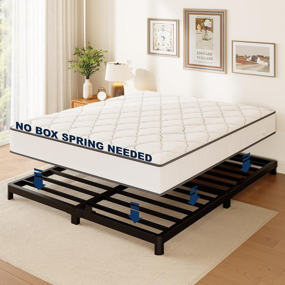 King Bed Frame, 4 Inch Low Profile Metal Platform Bed Frame with Round Legs