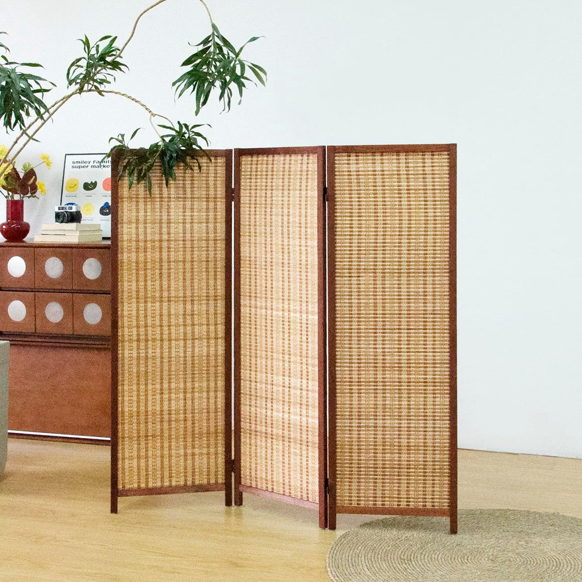 3 Panel Short Panel Divider Screen,3.95 FT Tall Bamboo Room Divider Folding Privacy Screen,Short Panel Divider Freestanding Room Divider for Room Seperation,Brown