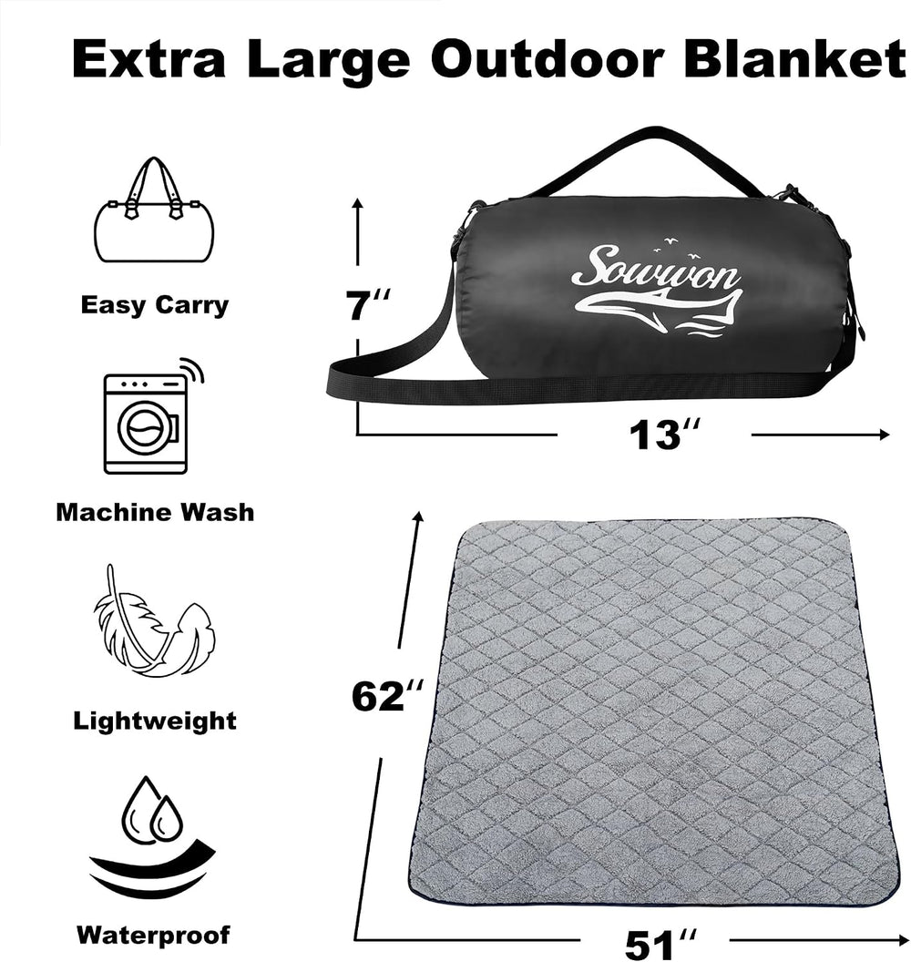 Waterproof Outdoor Blanket 62"x51" Sherpa Fleece 300GSM Black