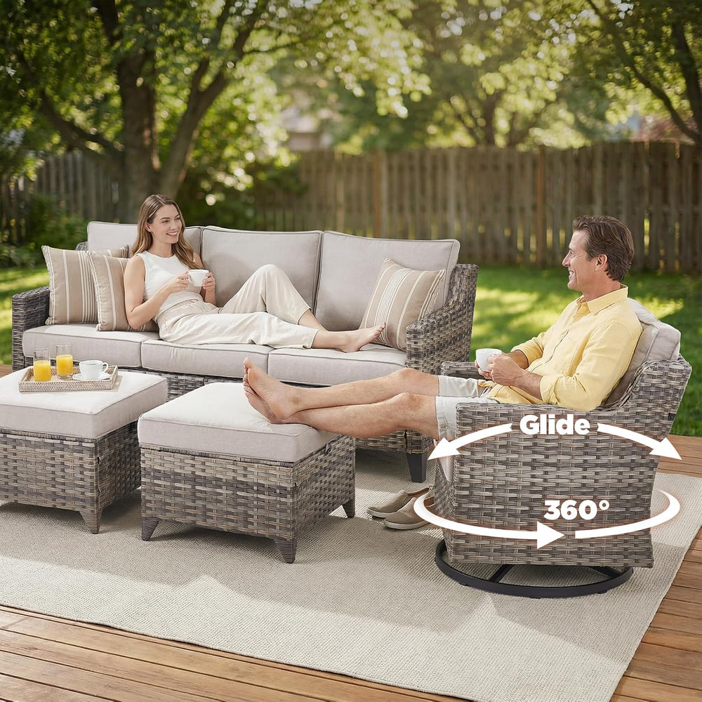 Belord Patio Wicker Swivel Rocker Patio Chairs with 3-Seater Sofa, Outdoor Ra...