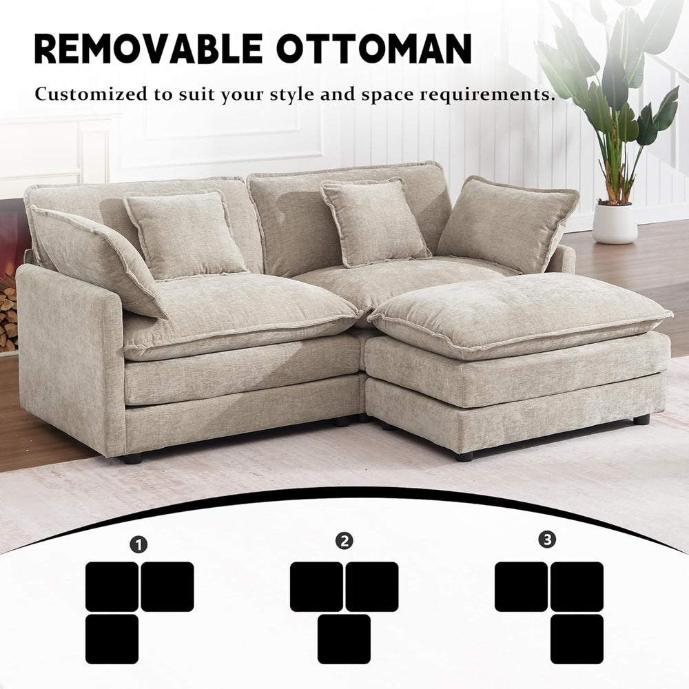 GNIXUU 76.7" Camel Small L Shaped Cloud Couch Loveseat Sofa with Ottoman