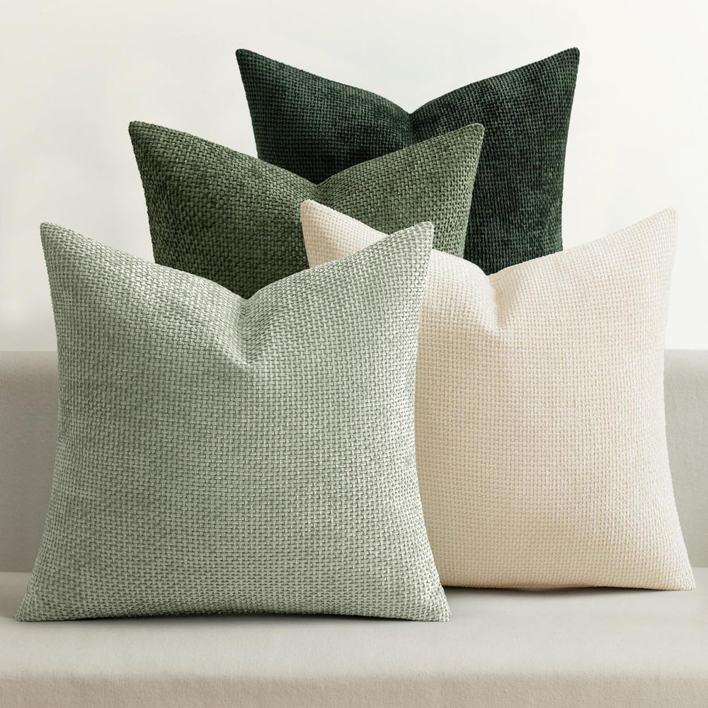 MIULEE Soft Decorative Chenille Pillow Covers Green 18x18 Pack of 4