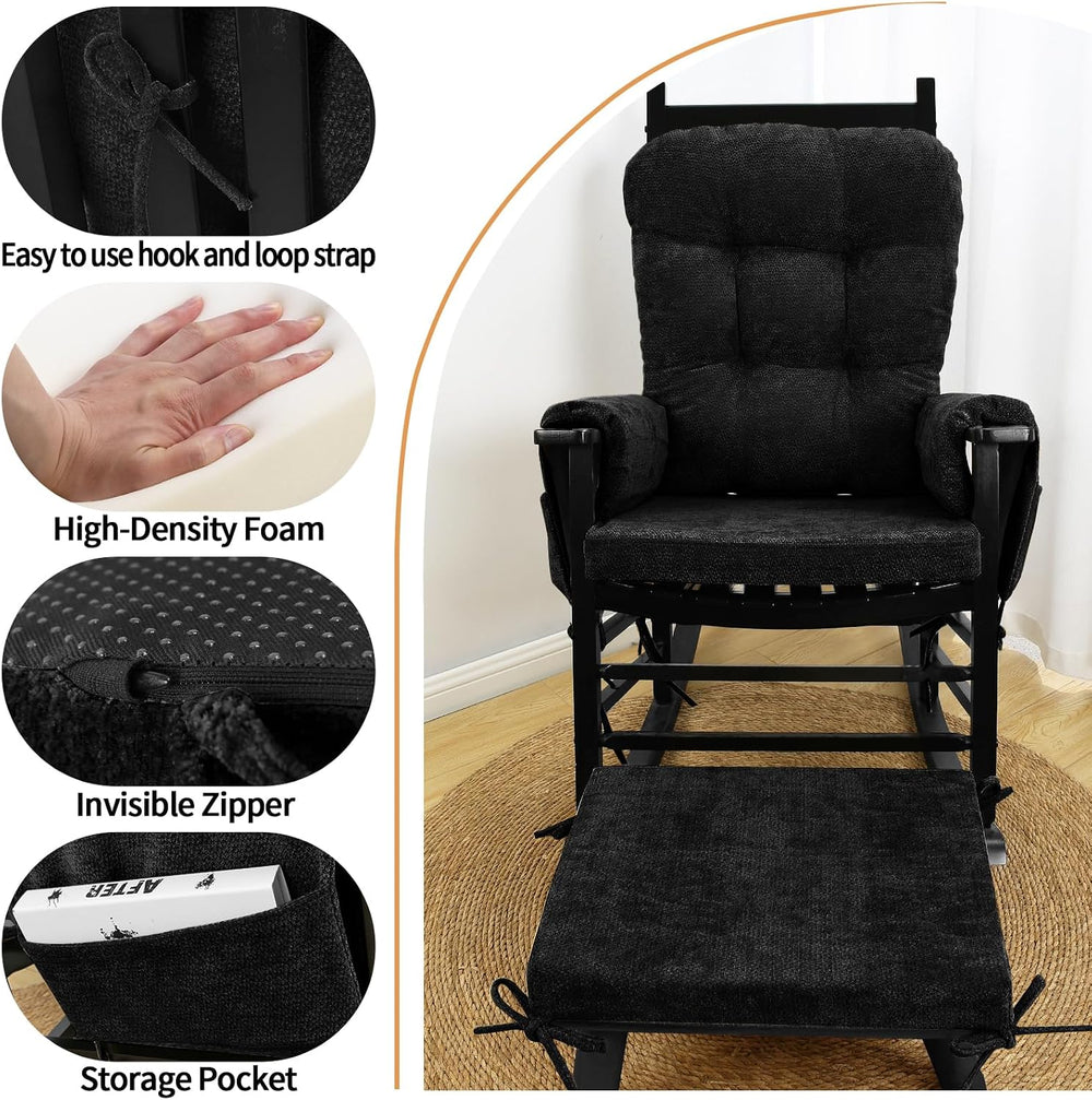 5 PCS Glider Rocker Replacement Cushions with Storage Side Pocket, Luxuriy Ch...