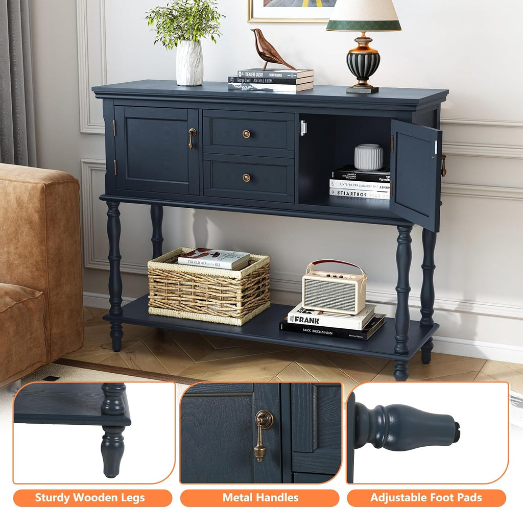 ARTPOWER Console Table with 2 Drawers, Retro Entryway Table with 2 Door