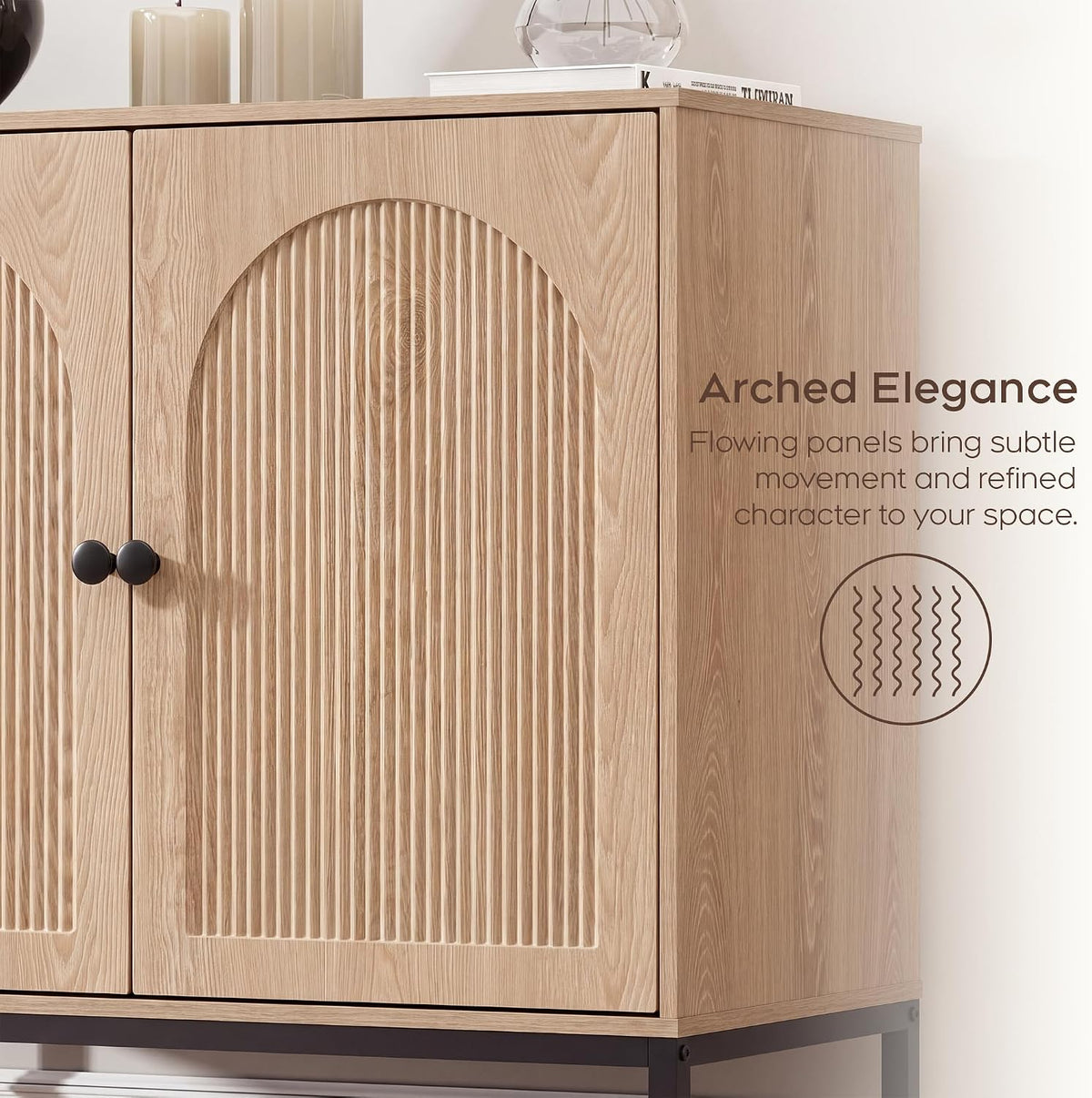 Yechen Modern Fluted Sideboard Buffet Cabinet with Storage, Natural Oak