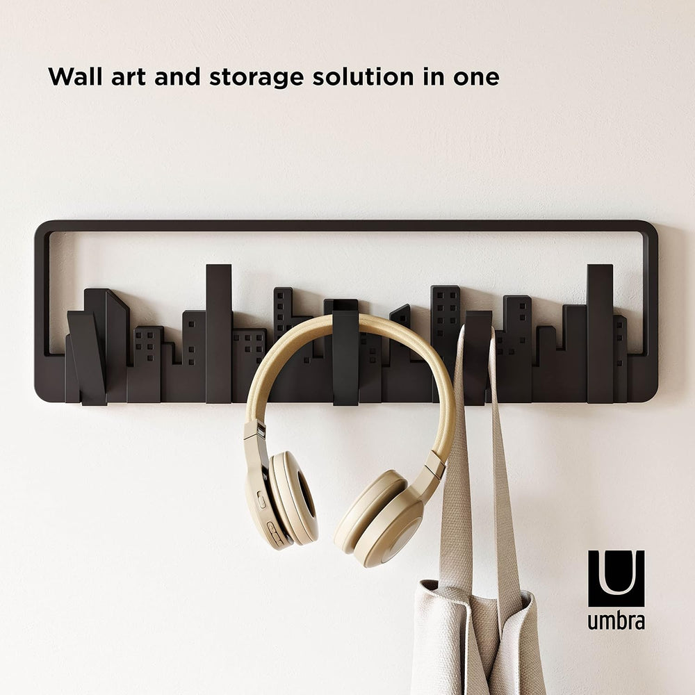 Umbra Skyline Coat Rack, Wall Mounted, 5 Retractable Hooks, Black