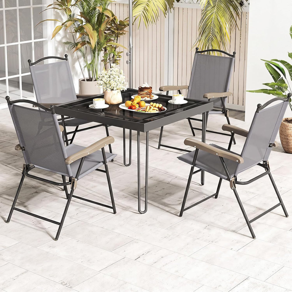 GIANTEX Set of 2 Patio Folding Chairs, Outdoor Folding Lawn Chairs, Grey