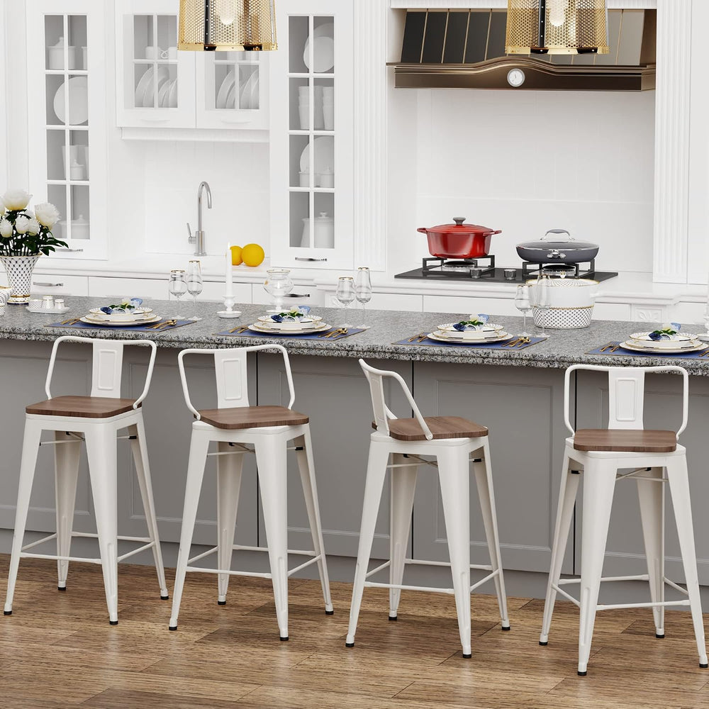Swivel Bar Stools Set of 4 , 30” Bar Height Industrial Barstools White