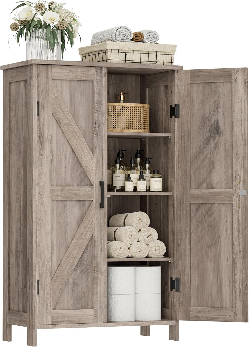 Homleke 43.3" H Farmhouse Bathroom Storage Cabinet with Adjustable Shelves