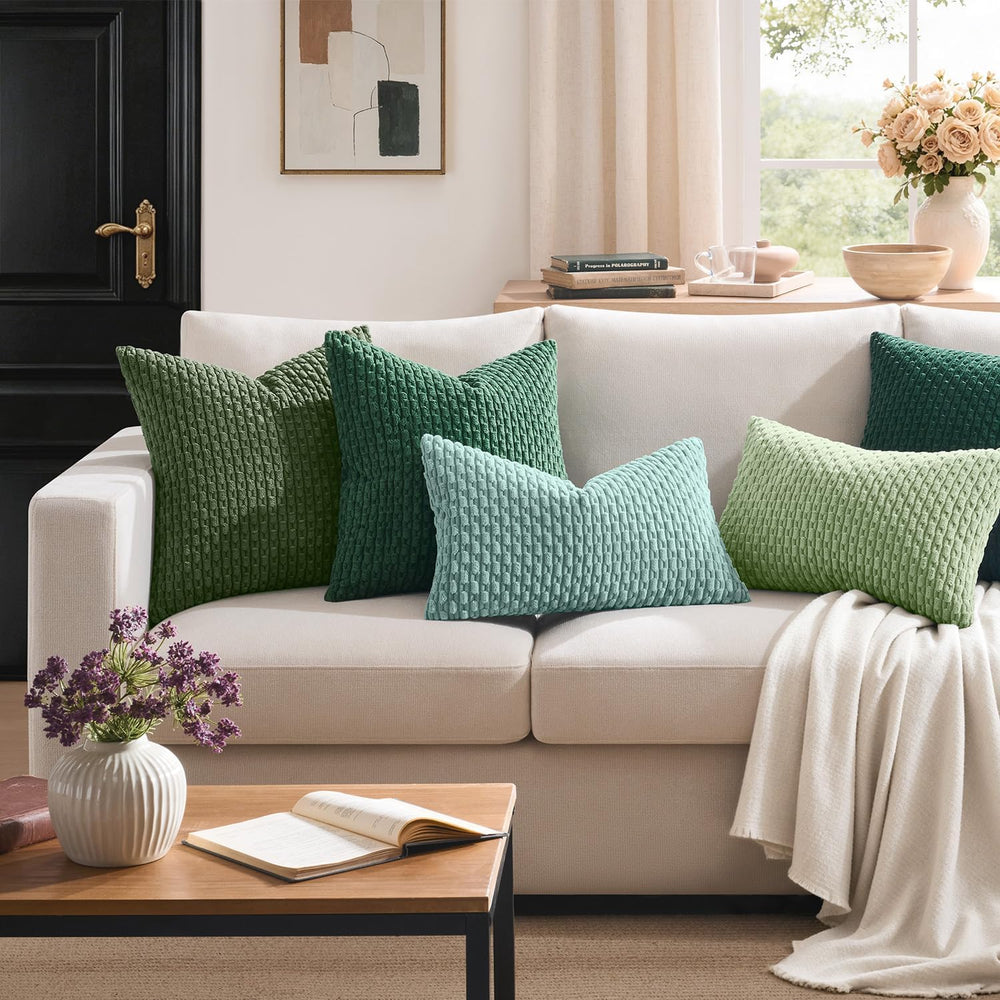 Kevin Textile Soft Corduroy 28x28 Inch Pillow Covers 2 Pack, Sage Green