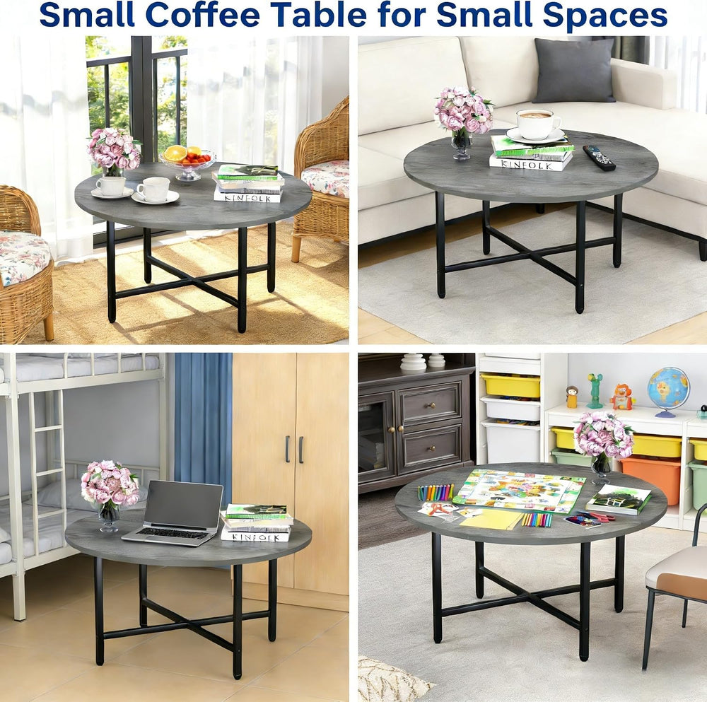 FAMIDGE Coffee Table, 23.6" Round Coffee Table, Grey Living Room Tables