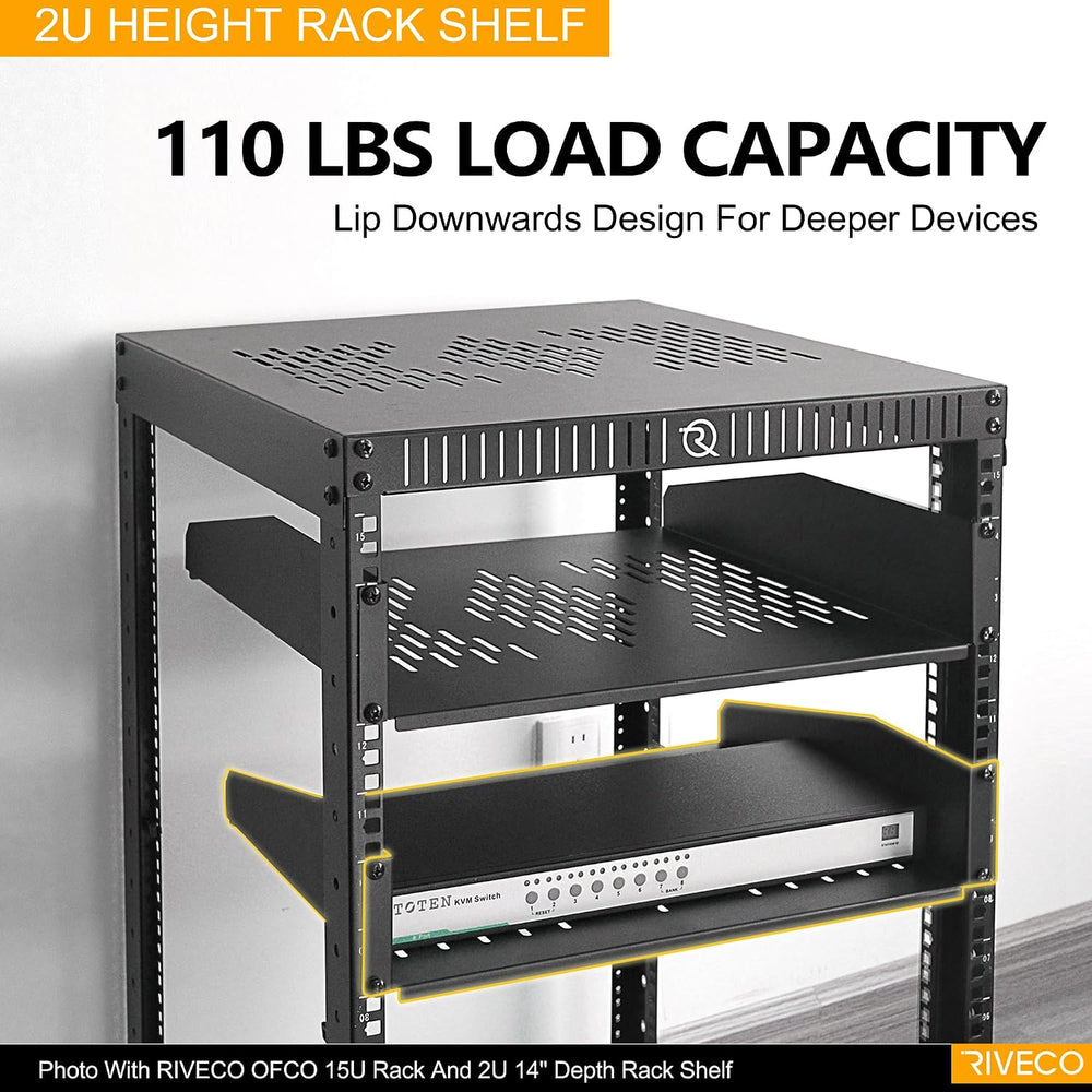 RIVECO 2 PCS 2U Rack Shelves 14 Inch Depth, Rack Mount Vented Cantilevers for...