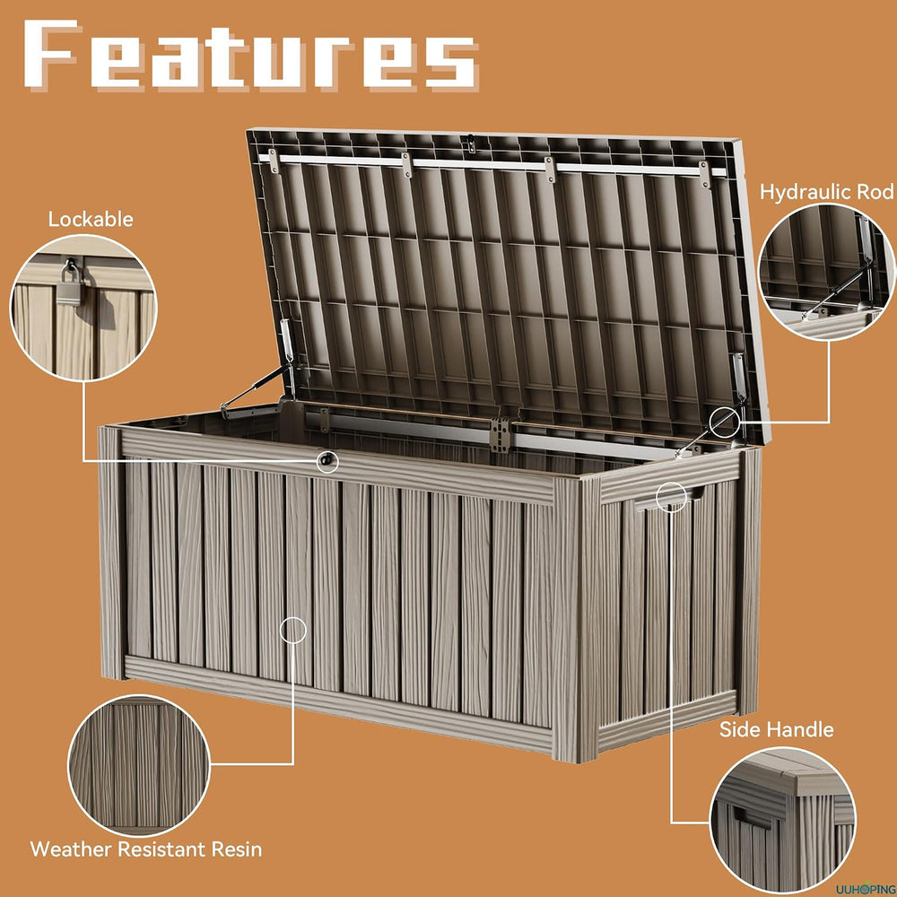 150 Gallon Outdoor Deck Box, Resin Waterproof Storage Box With Lockable Lid, ...