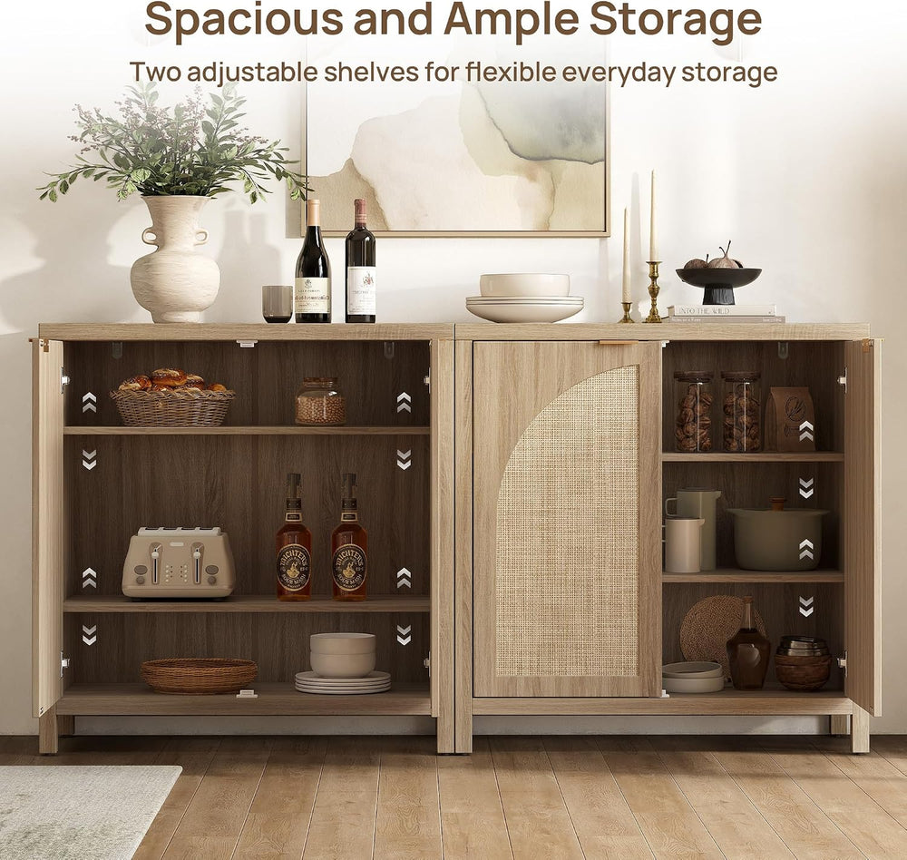 SICOTAS 102" Rattan Sideboard Buffet Cabinet with Storage Credenza Set of 3