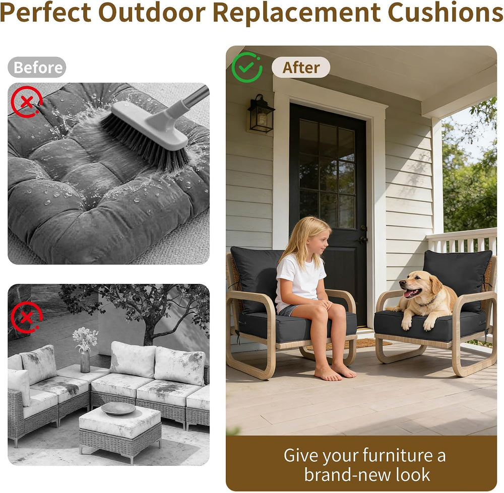 22x24 Outdoor Chair Cushions Set of 2, Waterproof Deep Seat Cushions for Pati...