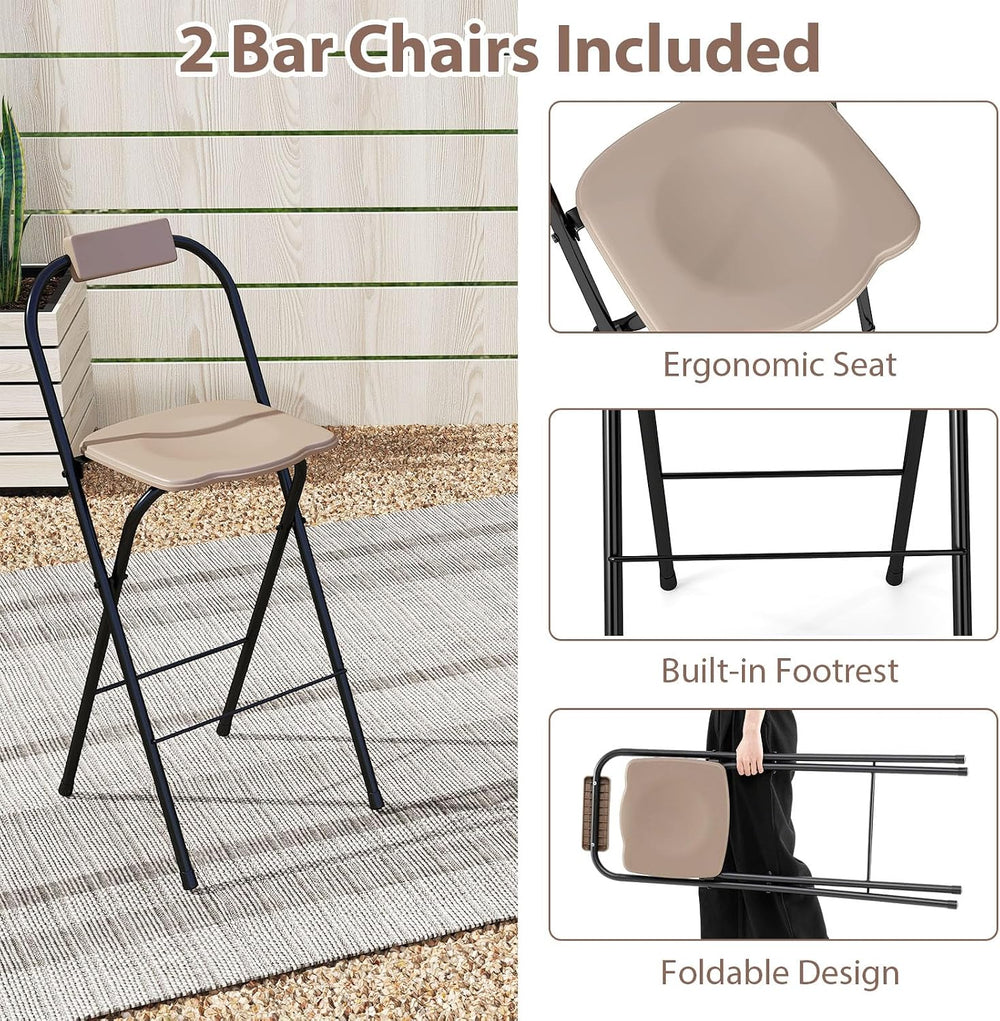 Tangkula 3 Piece Patio Bar Set with 2 Foldable Bar Stools